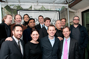 (Back row, left to right) Event Chairman Charles Bernstein, Hans Zimmer, Alexandre Desplat, A.R. Rahman, Atticus Ross, <i>Tangled</i> songwriters Glenn Slater and Alan Menken, SCL President Dan Foliart and John Powell. (Front row, left to right) Trent Reznor, and <i>Country Strong</i> songwriters Hillary Lindsey, Troy Verges and Tom Douglas.